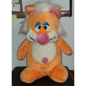Vintage brechner Plush Kitty Cat Orange white pink Yarn nose Belly Button 14"